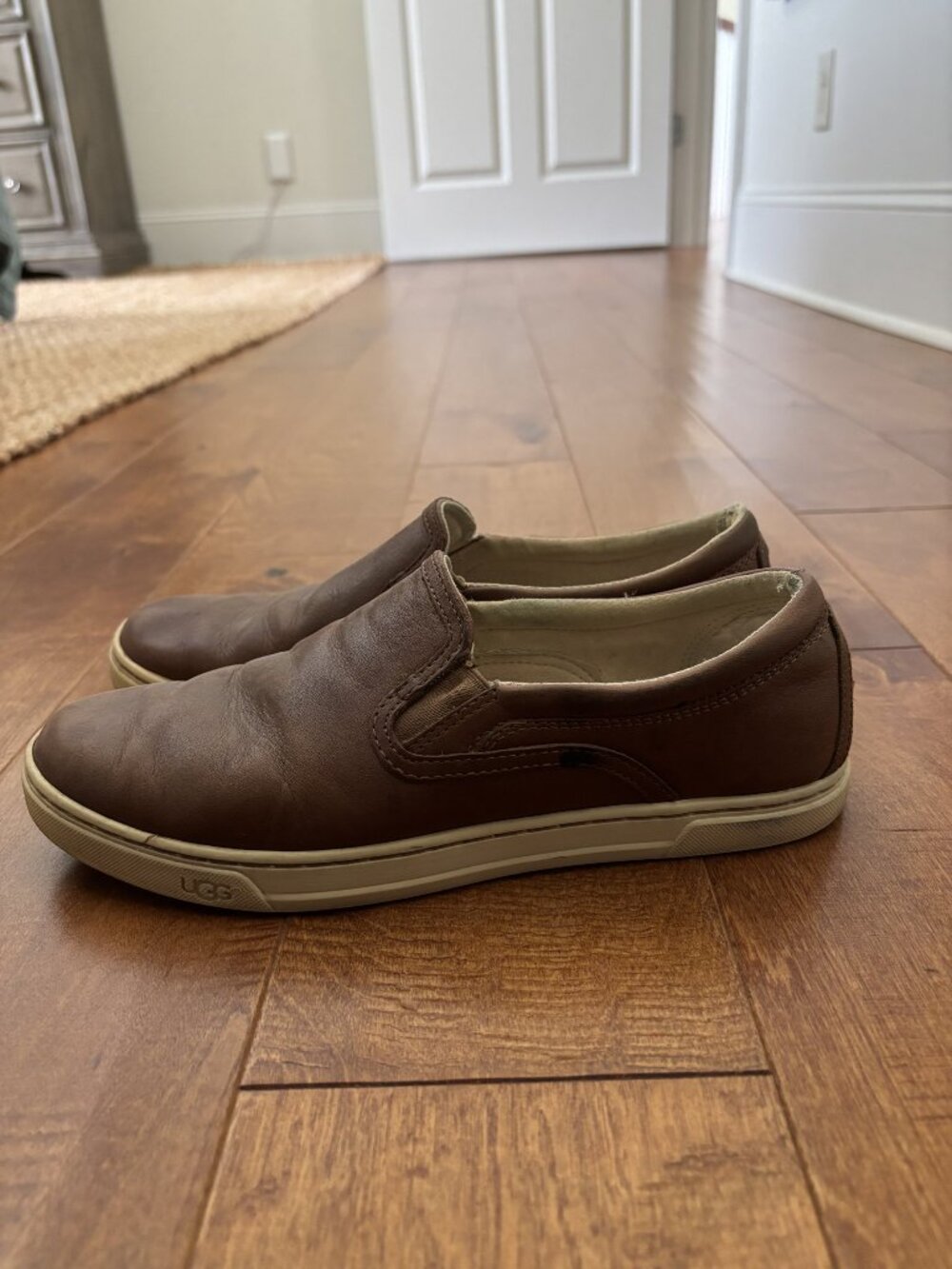 UGG Brown Leather Slip-On Sneakers, Size 9